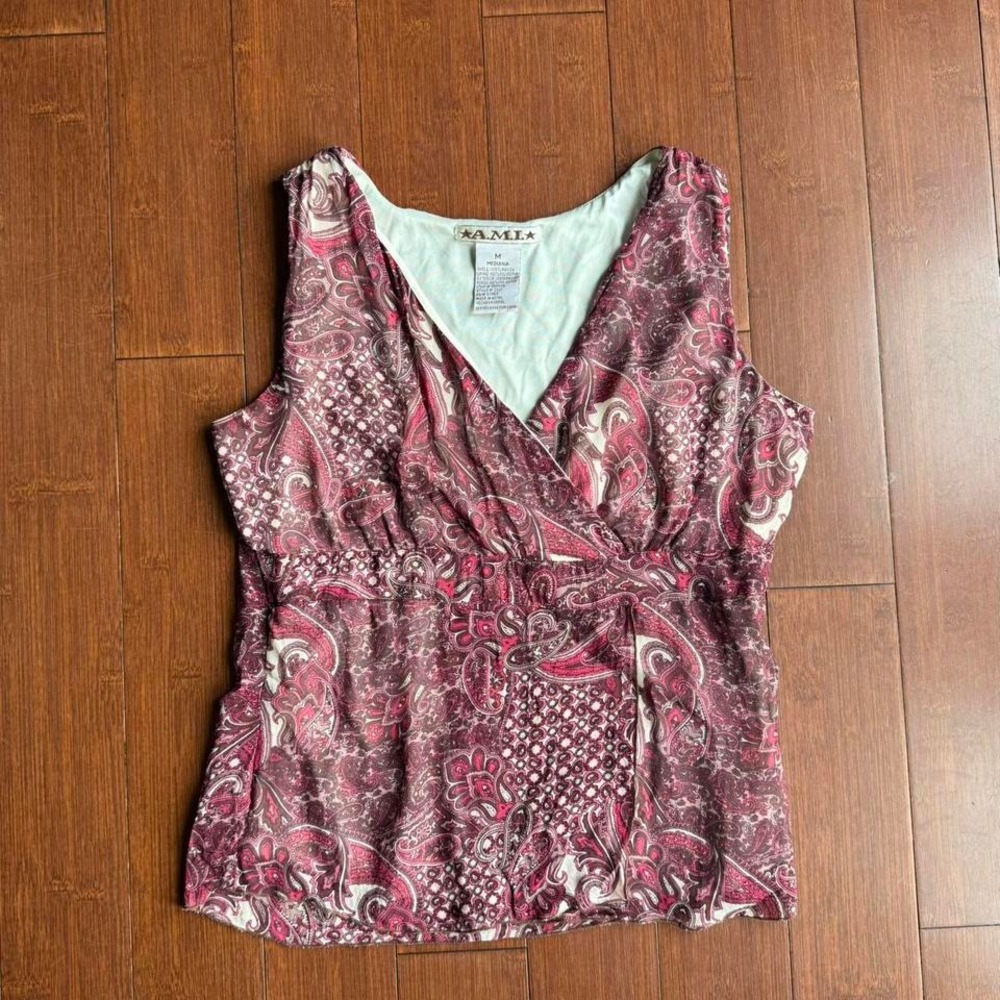 Pink and Maroon Paisley Print Tank‎